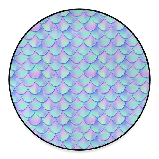 Blue Mermaid Scales Pattern Print Round Floor Mat