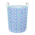 Blue Mermaid Scales Pattern Print Round Laundry Basket