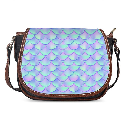 Blue Mermaid Scales Pattern Print Saddle Bag