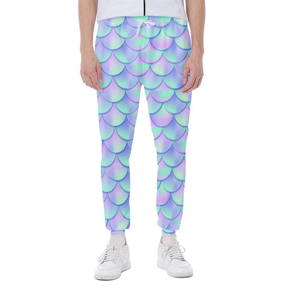 Blue Mermaid Scales Pattern Print Scuba Joggers
