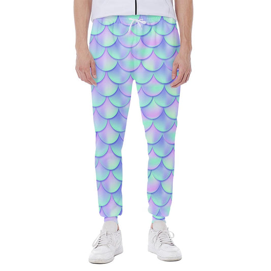Blue Mermaid Scales Pattern Print Scuba Joggers