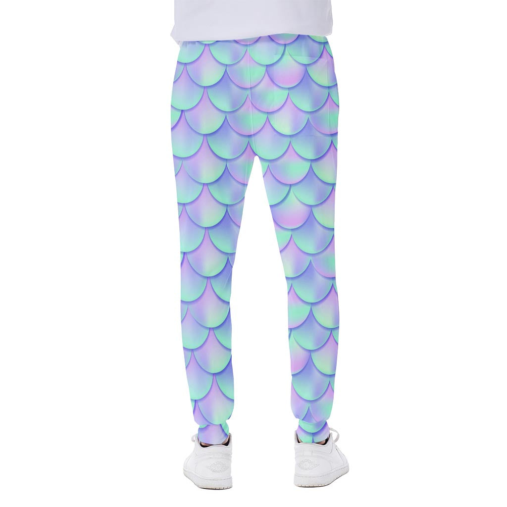 Blue Mermaid Scales Pattern Print Scuba Joggers