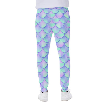 Blue Mermaid Scales Pattern Print Scuba Joggers