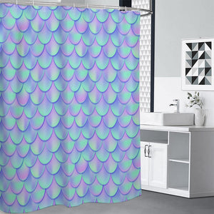 Blue Mermaid Scales Pattern Print Shower Curtain