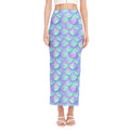 Blue Mermaid Scales Pattern Print Side Slit Maxi Skirt