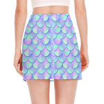 Blue Mermaid Scales Pattern Print Side Slit Mini Skirt