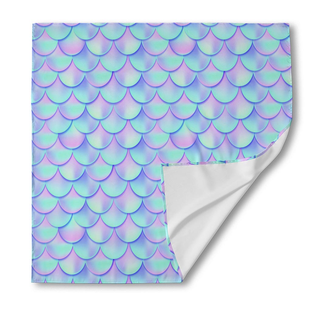 Blue Mermaid Scales Pattern Print Silk Bandana