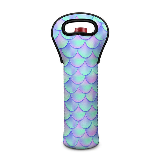 Blue Mermaid Scales Pattern Print Single Neoprene Wine Tote