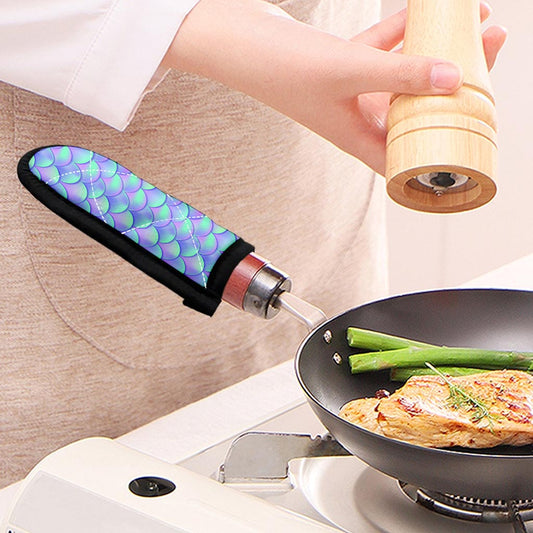 Blue Mermaid Scales Pattern Print Skillet Handle Cover