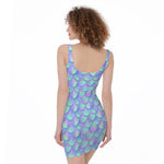 Blue Mermaid Scales Pattern Print Sleeveless Bodycon Dress