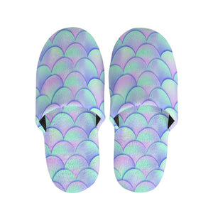 Blue Mermaid Scales Pattern Print Slippers