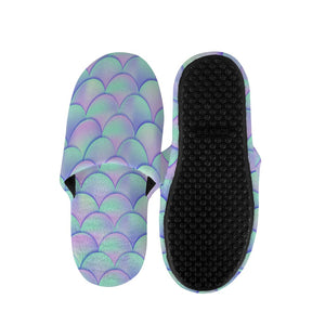 Blue Mermaid Scales Pattern Print Slippers