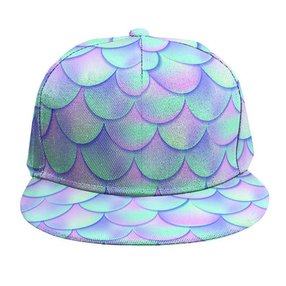 Blue Mermaid Scales Pattern Print Snapback Cap