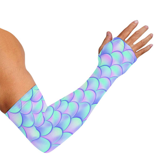 Blue Mermaid Scales Pattern Print Sun Protection Arm Sleeves
