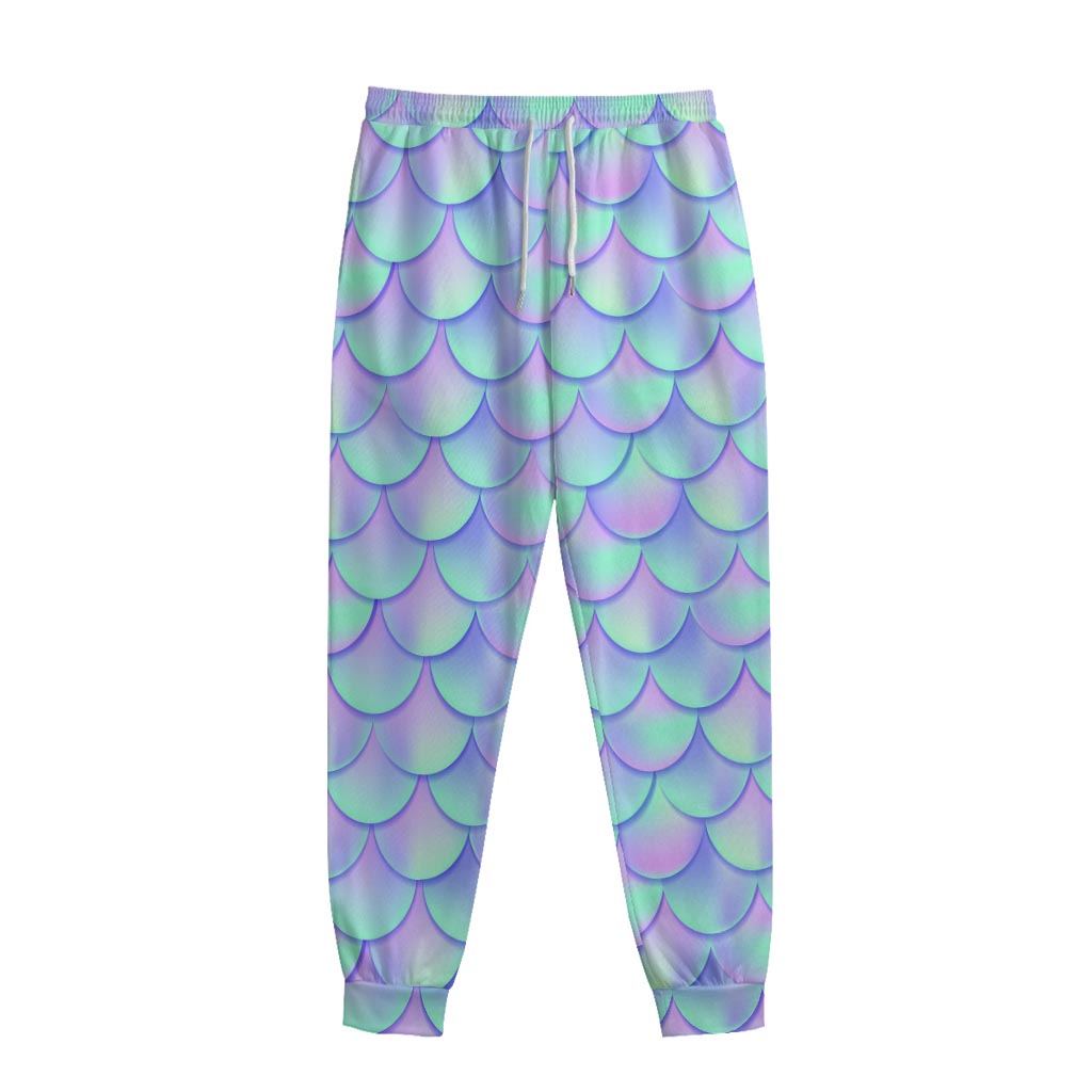 Blue Mermaid Scales Pattern Print Sweatpants
