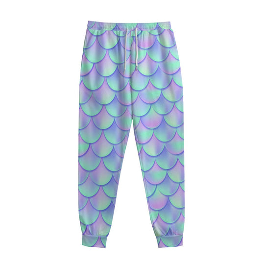 Blue Mermaid Scales Pattern Print Sweatpants
