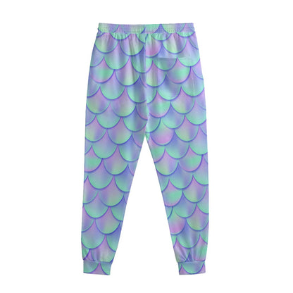 Blue Mermaid Scales Pattern Print Sweatpants