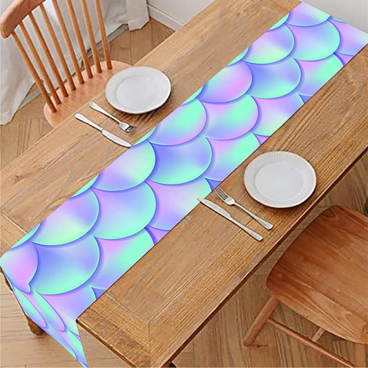 Blue Mermaid Scales Pattern Print Table Runner