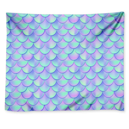 Blue Mermaid Scales Pattern Print Tapestry