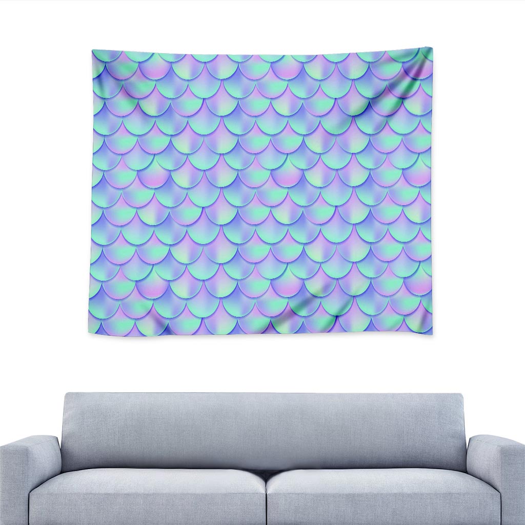Blue Mermaid Scales Pattern Print Tapestry