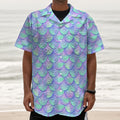 Blue Mermaid Scales Pattern Print Textured Short Sleeve Shirt