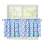 Blue Mermaid Scales Pattern Print Tier Curtains