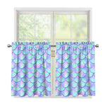 Blue Mermaid Scales Pattern Print Tier Curtains