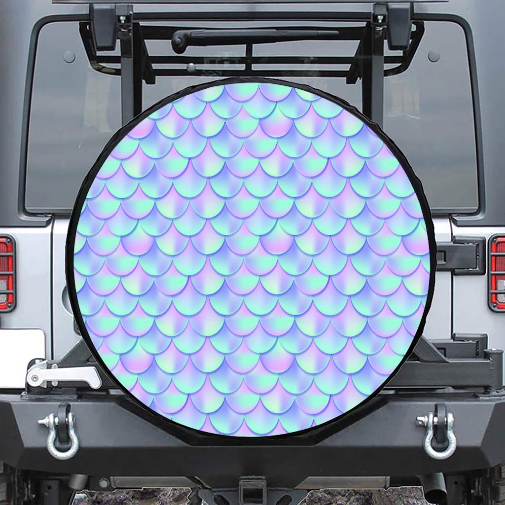 Blue Mermaid Scales Pattern Print Tire Cover