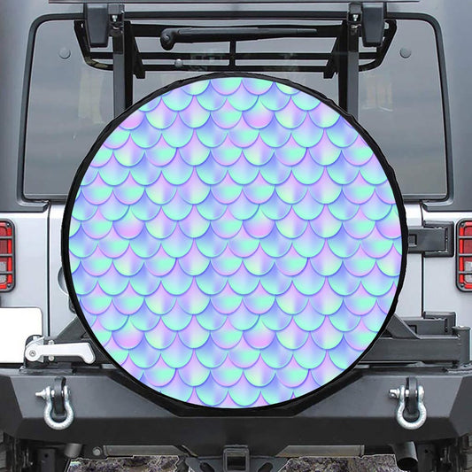 Blue Mermaid Scales Pattern Print Tire Cover
