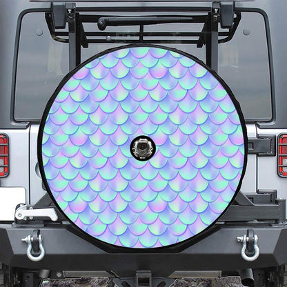 Blue Mermaid Scales Pattern Print Tire Cover With Camera Hole