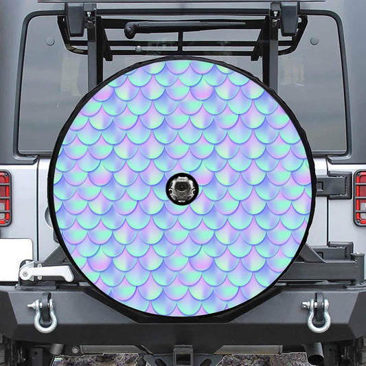 Blue Mermaid Scales Pattern Print Tire Cover With Camera Hole
