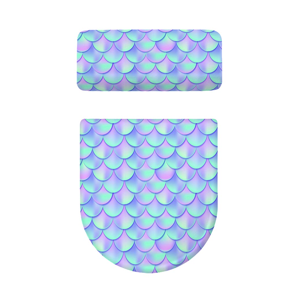 Blue Mermaid Scales Pattern Print Toilet Lid And Tank Cover Set