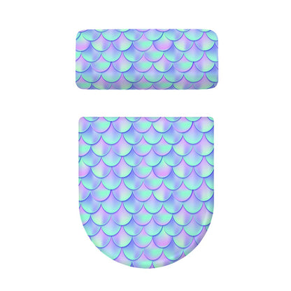 Blue Mermaid Scales Pattern Print Toilet Lid And Tank Cover Set