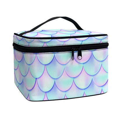 Blue Mermaid Scales Pattern Print Travel Makeup Bag