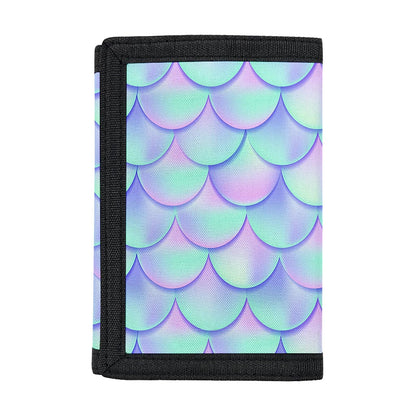 Blue Mermaid Scales Pattern Print Trifold Wallet