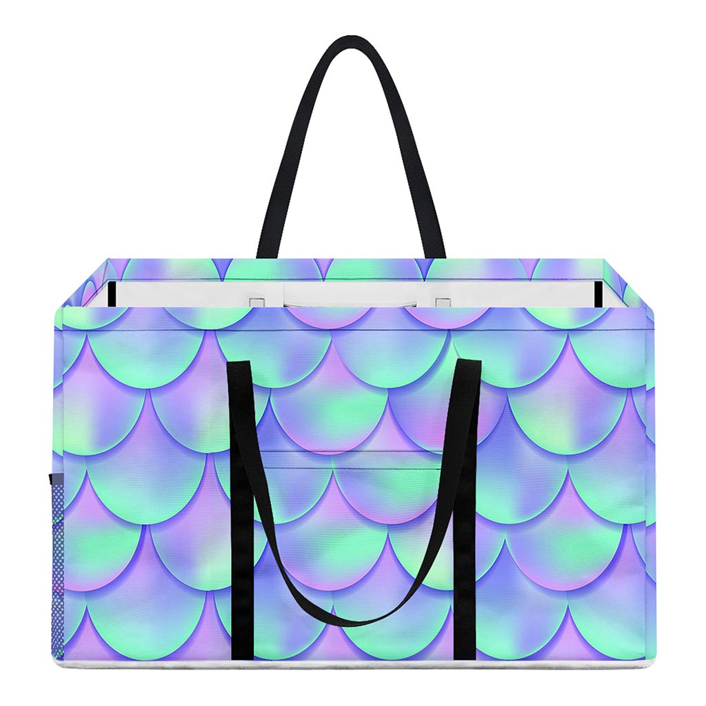 Blue Mermaid Scales Pattern Print Utility Tote Bag