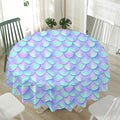 Blue Mermaid Scales Pattern Print Waterproof Round Tablecloth