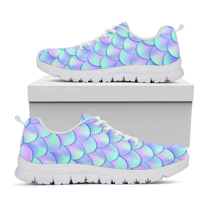 Blue Mermaid Scales Pattern Print White Running Shoes