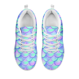 Blue Mermaid Scales Pattern Print White Running Shoes