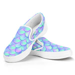 Blue Mermaid Scales Pattern Print White Slip On Sneakers