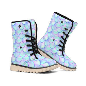 Blue Mermaid Scales Pattern Print Winter Boots