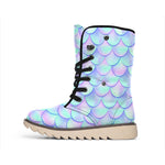 Blue Mermaid Scales Pattern Print Winter Boots