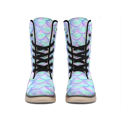 Blue Mermaid Scales Pattern Print Winter Boots