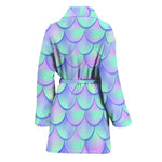 Blue Mermaid Scales Pattern Print Women's Bathrobe