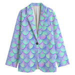 Blue Mermaid Scales Pattern Print Women's Blazer