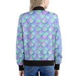 Blue Mermaid Scales Pattern Print Women's Bomber Jacket