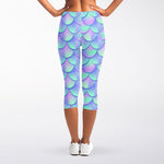 Blue Mermaid Scales Pattern Print Women's Capri Leggings