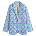 Blue Mermaid Scales Pattern Print Women's Cotton Blazer