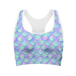 Blue Mermaid Scales Pattern Print Women's Sports Bra
