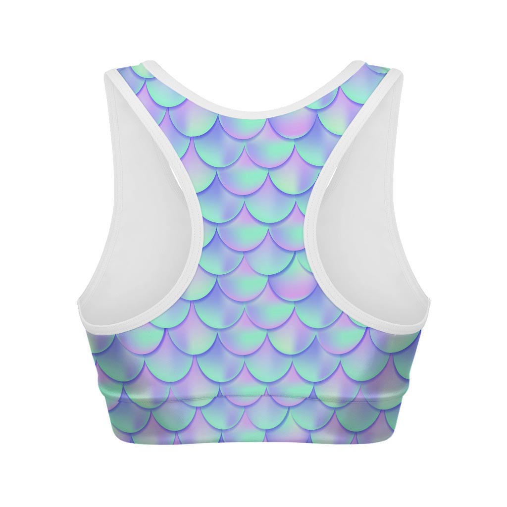 Blue Mermaid Scales Pattern Print Women's Sports Bra